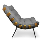 Kit 01 Poltrona E 01 Puff Costela Linho Base De Metal M11 - D