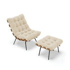 Kit 01 Poltrona E 01 Puff Costela Linho Base De Metal M11 - D