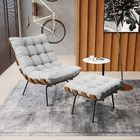 Kit 01 Poltrona E 01 Puff Costela Linho Cinza A05 Base Metáli