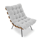 Kit 01 Poltrona E 01 Puff Costela Linho Cinza A05 Base Metáli