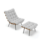 Kit 01 Poltrona E 01 Puff Costela Linho Cinza A05 Base Metáli