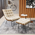 Kit 01 Poltrona E 01 Puff Costela Metálica Preta Suede Bege D