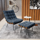 Kit 01 Poltrona E 01 Puff Costela Suede Azul Marinho Base Met