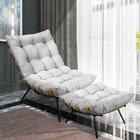 Kit 01 Poltrona E 01 Puff Costela Suede Base Metálica Preto M