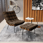 Kit 01 Poltrona E 01 Puff Costela Suede Base Metálica Preto M