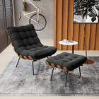 Kit 01 Poltrona E 01 Puff Costela Suede Base Metálica Preto M