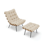 Kit 01 Poltrona E 01 Puff Costela Suede Base Metálica Preto M