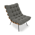 Kit 01 Poltrona E 01 Puff Costela Suede Grafite Base Metálica