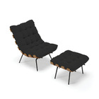 Kit 01 Poltrona E 01 Puff Costela Veludo Base Metálica Preto