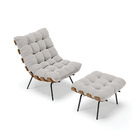 Kit 01 Poltrona E 01 Puff Costela Veludo Base Metálica Preto