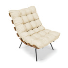 Kit 01 Poltrona E 01 Puff Costela Veludo Off White A129 Luxo