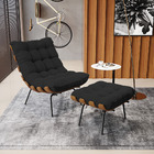 Kit 01 Poltrona E 01 Puff Costela Veludo Preto Base Metálica