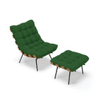 Kit 01 Poltrona E 01 Puff Costela Veludo Verde A136 Luxo Base