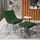 Kit 01 Poltrona E 01 Puff Costela Veludo Verde Base Metálica