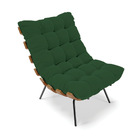 Kit 01 Poltrona E 01 Puff Costela Veludo Verde Base Metálica