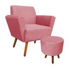 Kit 01 Poltrona E 01 Puff Dora Rose Pés Palito Castanho