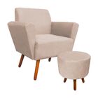 Kit 01 Poltrona E 01 Puff Dora Suede Bege Pés Palito Castanho