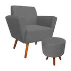 Kit 01 Poltrona E 01 Puff Dora Suede Grafite Pés Palito Casta