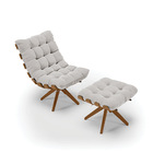 Kit 01 Poltrona E 01 Puff Giratório Costela Base Madeira Ma30