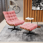 Kit 01 Poltrona E 01 Puff Giratório Costela Suede Base Metáli