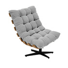 Kit 01 Poltrona E 01 Puff Giratório Costela Suede Base Metáli