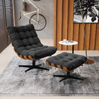 Kit 01 Poltrona E 01 Puff Giratório Costela Suede Base Metáli