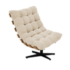 Kit 01 Poltrona E 01 Puff Giratório Costela Suede Bege Base M