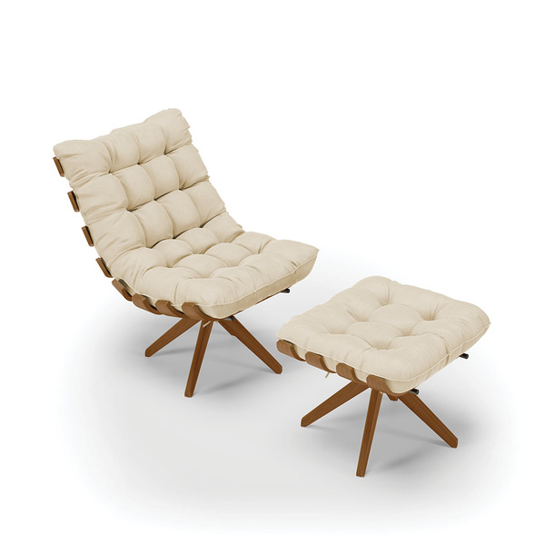 Kit 01 Poltrona E 01 Puff Giratório Costela Veludo Luxo Base