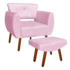 Kit 01 Poltrona E 01 Puff Josy Rosa Bebê Pés Palito Castanho