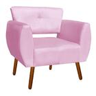 Kit 01 Poltrona E 01 Puff Josy Rosa Bebê Pés Palito Castanho