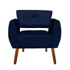 Kit 01 Poltrona E 01 Puff Josy Suede Azul Marinho Pés Palito