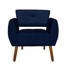 Kit 01 Poltrona E 01 Puff Josy Suede Azul Marinho Pés Palito