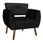 Kit 01 Poltrona E 01 Puff Josy Suede Preto Pés Palito Castanh