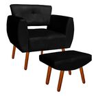 Kit 01 Poltrona E 01 Puff Josy Suede Preto Pés Palito Castanh