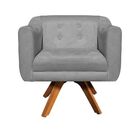 Kit 01 Poltrona E 01 Puff Julia Giratório Suede Base Madeira