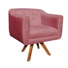 Kit 01 Poltrona E 01 Puff Julia Giratório Suede Base Madeira
