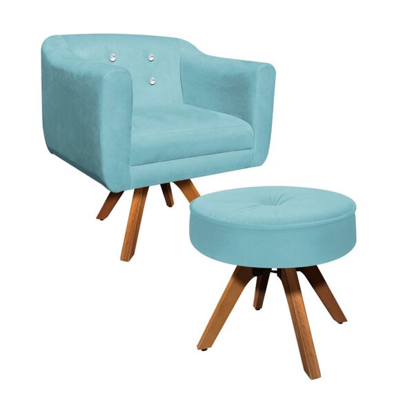 Kit 01 Poltrona E 01 Puff Julia Giratório Suede Com Strass Ba