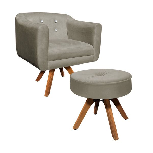 Kit 01 Poltrona E 01 Puff Julia Giratório Suede Com Strass Ba