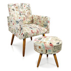 Kit 01 Poltrona E 01 Puff Larissa Estampado Retrô Rosa D61 Pé