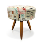 Kit 01 Poltrona E 01 Puff Larissa Estampado Retrô Rosa D61 Pé