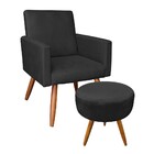 Kit 01 Poltrona E 01 Puff Larissa Suede Pés Palito Castanho M