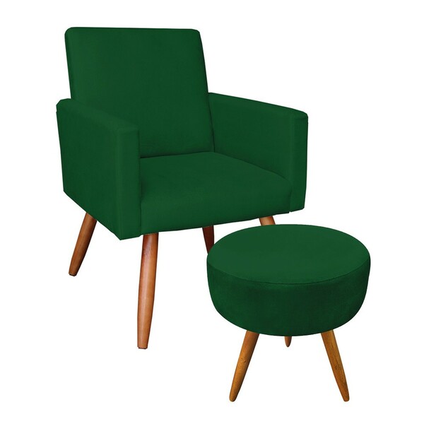 Kit 01 Poltrona E 01 Puff Larissa Suede Pés Palito Castanho M