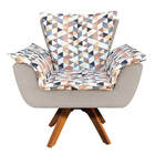 Kit 01 Poltrona E 01 Puff Opala Giratório D87 Com Suede Base