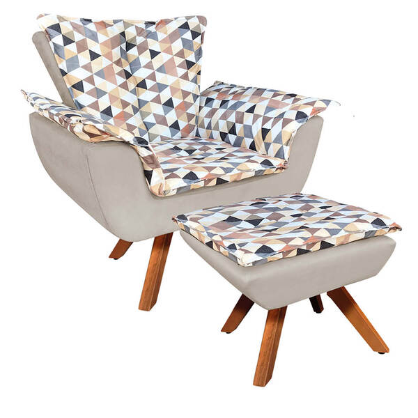 Kit 01 Poltrona E 01 Puff Opala Giratório D87 Com Suede Base