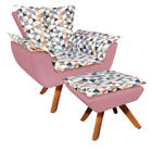 Kit 01 Poltrona E 01 Puff Opala Giratório D87 Com Suede Base