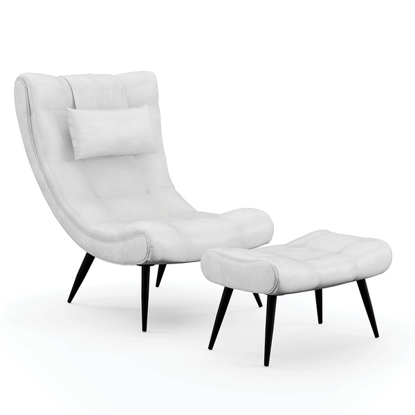 Kit 01 Poltrona E 01 Puff Sher Corano Branco Pés Palito De Fe