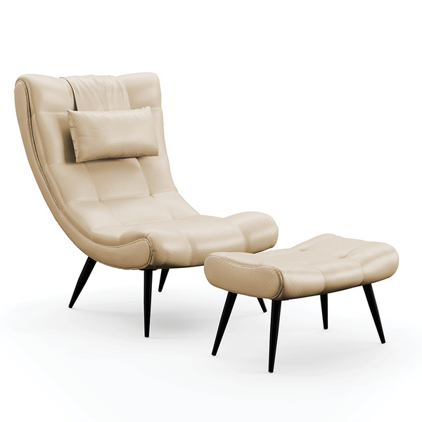 Kit 01 Poltrona E 01 Puff Sher Facto Bege Pés Palito De Ferro