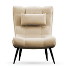 Kit 01 Poltrona E 01 Puff Sher Facto Bege Pés Palito De Ferro