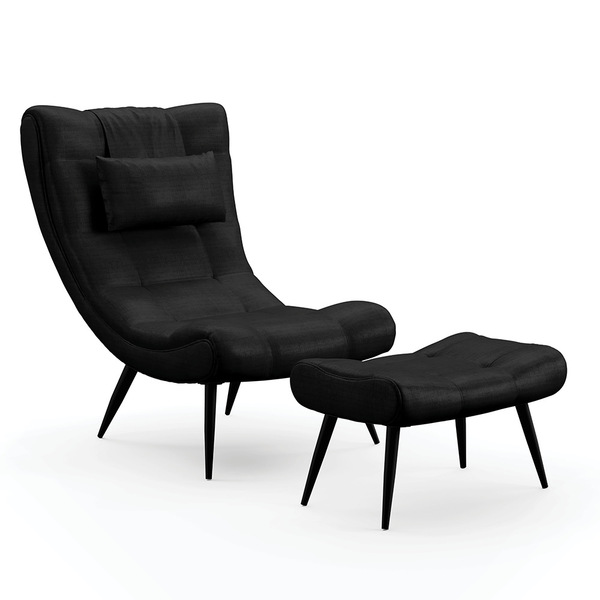 Kit 01 Poltrona E 01 Puff Sher Facto Pés Palito De Ferro - D'