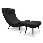 Kit 01 Poltrona E 01 Puff Sher Suede Preto Pés Palito De Ferr